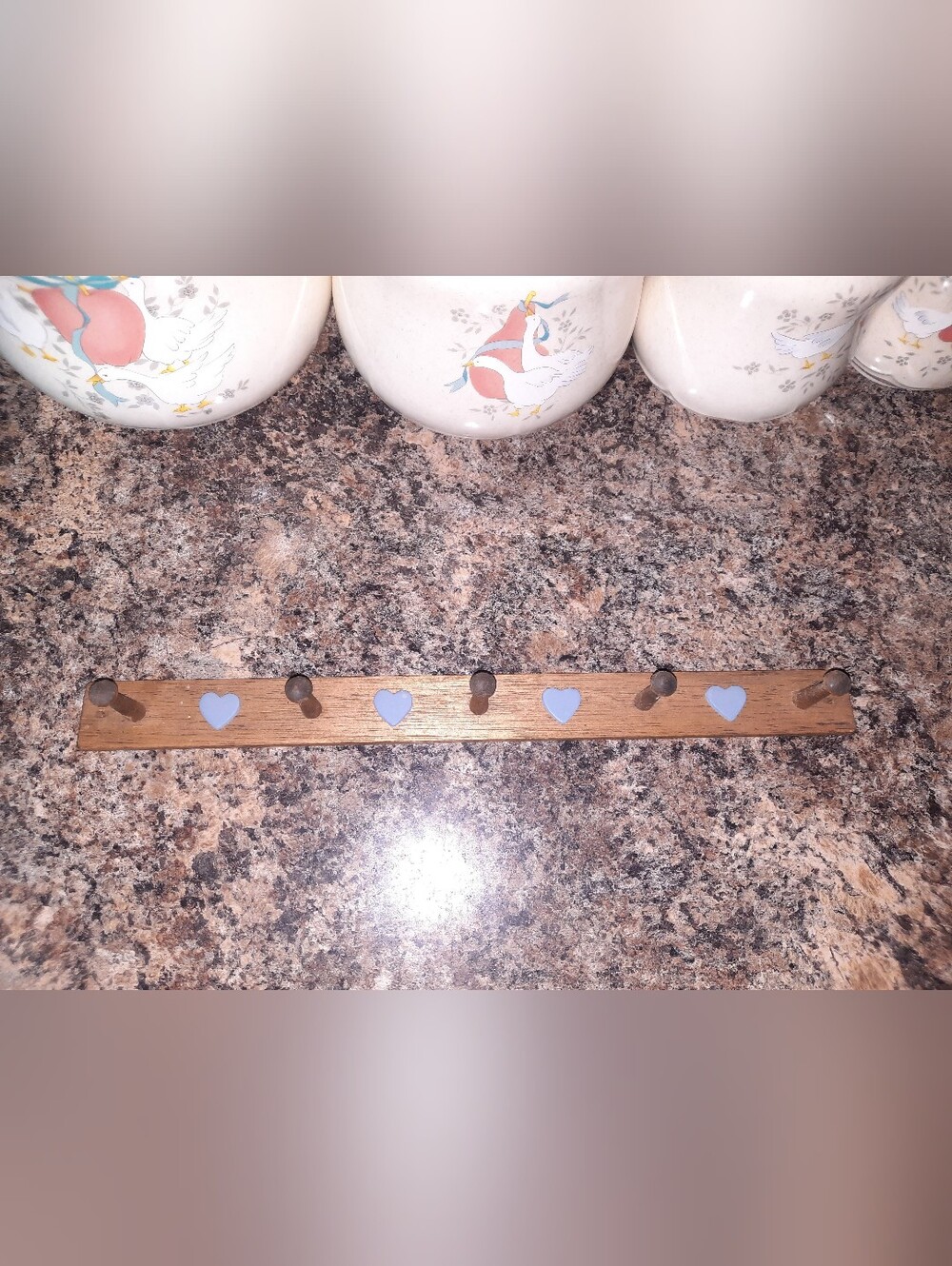 Small Wooden Heart Wall Hook Rack - Blue Hearts